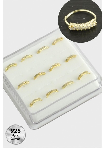 Zirkon Tek Taş Halka Gümüş Hızma 12 Adet