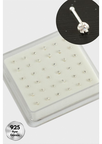 2 mm Zirkon Tek Taşlı Gümüş Hızma 36 Adet