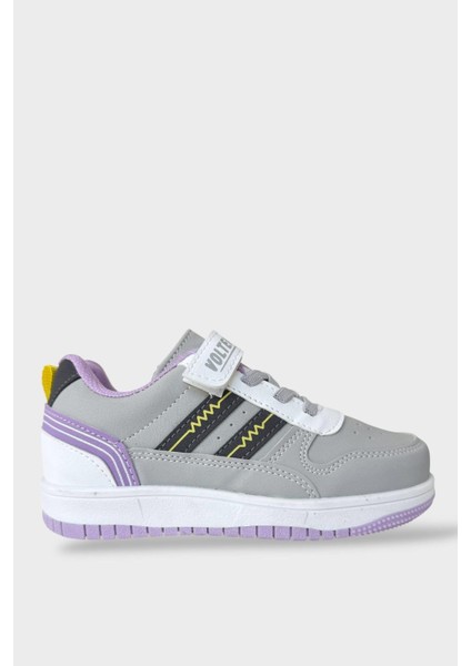 Çocuk Bağcıklı Cırtlı Çocuk Spor Ayakkabı Gri - Lila