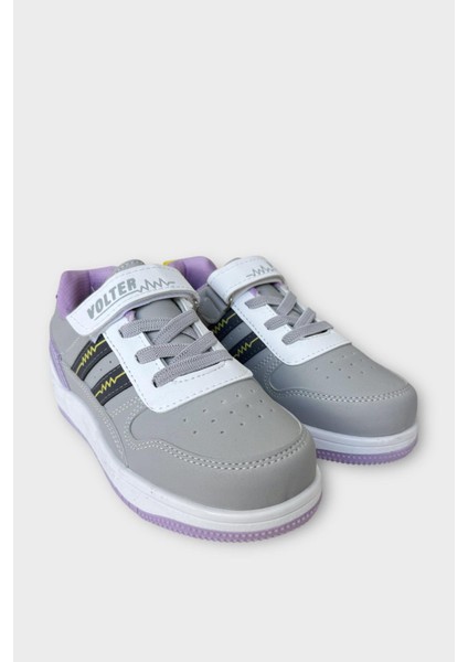 Çocuk Bağcıklı Cırtlı Çocuk Spor Ayakkabı Gri - Lila modelleri