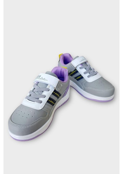 Çocuk Bağcıklı Cırtlı Çocuk Spor Ayakkabı Gri - Lila fırsatları