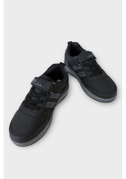 Çocuk Bağcıklı Cırtlı Çocuk Spor Ayakkabı Siyah - Füme fırsatları