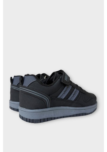 Çocuk Bağcıklı Cırtlı Çocuk Spor Ayakkabı Siyah - Füme indirimleri