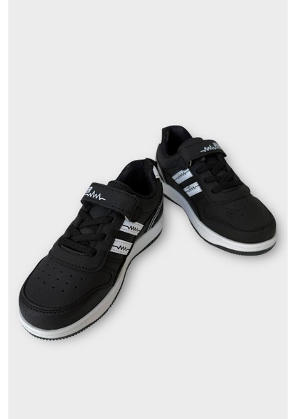 Çocuk Bağcıklı Cırtlı Çocuk Spor Ayakkabı Siyah - Beyaz fırsatları