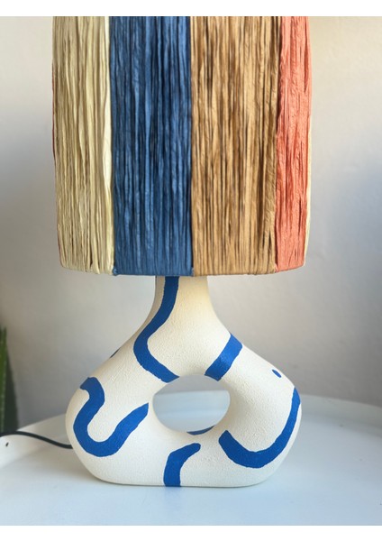 Seramik Mavi Çizgili Iskandinav Abajur fiyatları