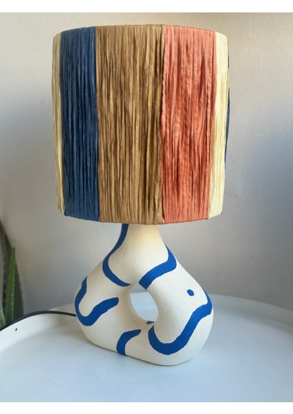 Seramik Mavi Çizgili Iskandinav Abajur modelleri