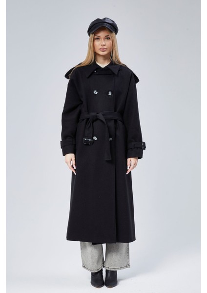 Kuşaklı Oversize Kaşe Kaban