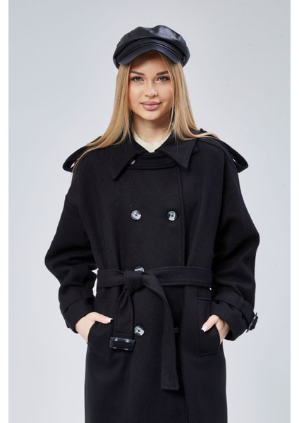 Kuşaklı Oversize Kaşe Kaban