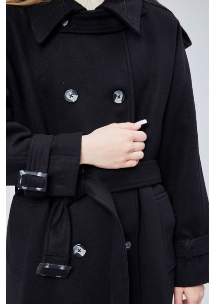 Kuşaklı Oversize Kaşe Kaban