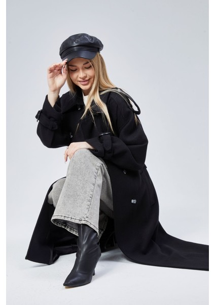 Kuşaklı Oversize Kaşe Kaban