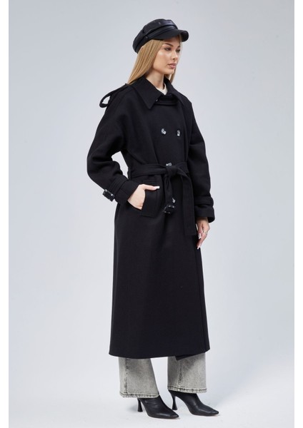 Kuşaklı Oversize Kaşe Kaban