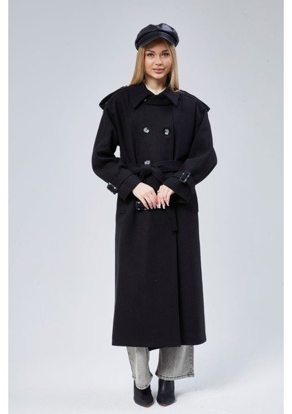 Kuşaklı Oversize Kaşe Kaban