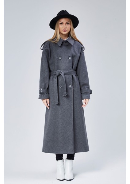 Kuşaklı Oversize Kaşe Kaban