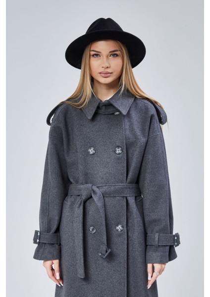 Kuşaklı Oversize Kaşe Kaban