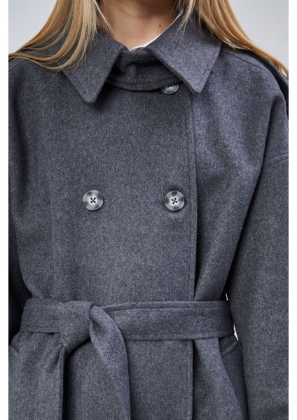 Kuşaklı Oversize Kaşe Kaban