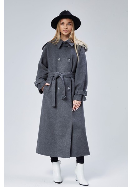 Kuşaklı Oversize Kaşe Kaban