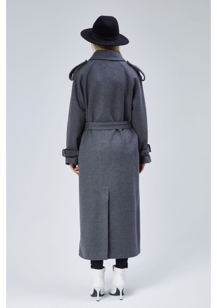 Kuşaklı Oversize Kaşe Kaban