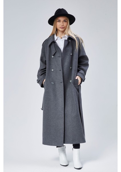 Kuşaklı Oversize Kaşe Kaban