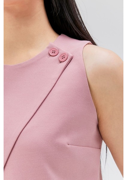 Pembe Regular Astarlı Omuzdan Düğmeli Yelek