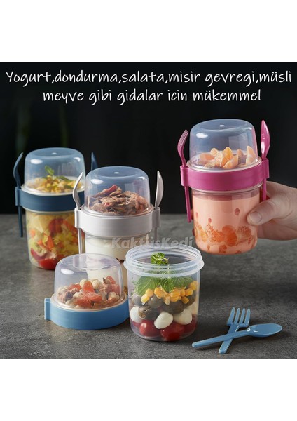 4 'lü Set Çatallı Kaşıklı Atıştırmalık Yemek Yoğurt Müsli Granola Diyet Kabı - Yemek Saklama Kabı 7167761 fiyatları