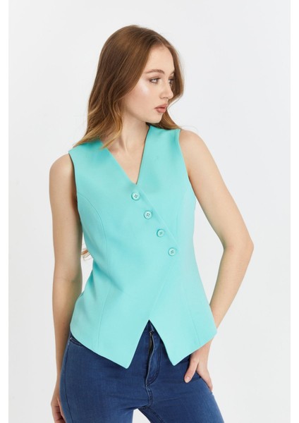 Kadın Regular V Yaka Düğmeli Yelek