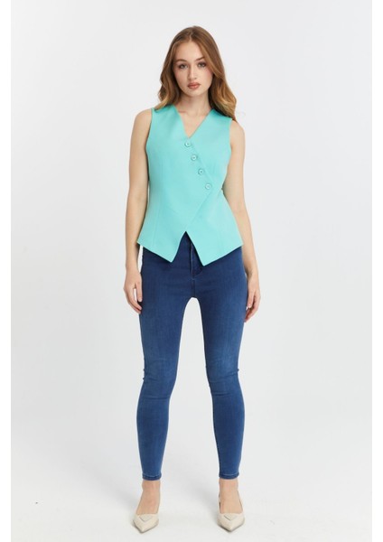 Kadın Regular V Yaka Düğmeli Yelek