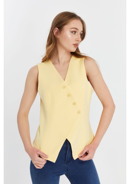 Kadın Regular V Yaka Düğmeli Yelek