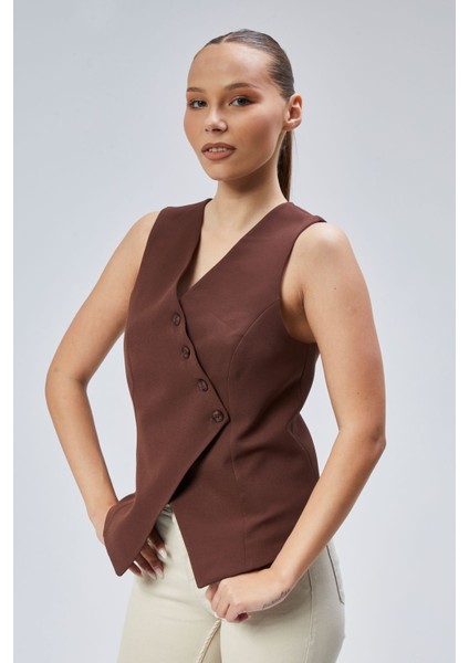 Kadın Regular V Yaka Düğmeli Yelek