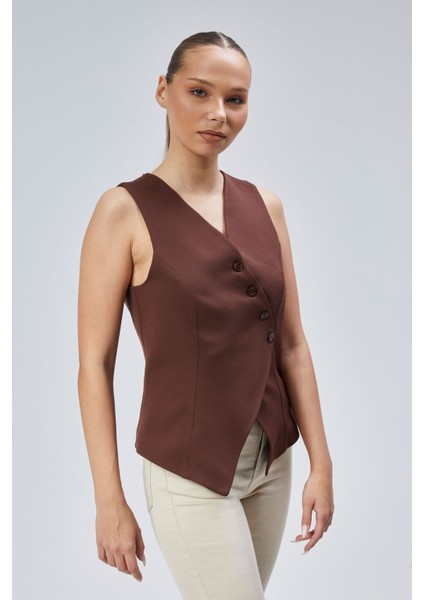 Kadın Regular V Yaka Düğmeli Yelek