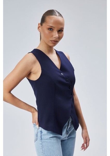 Kadın Regular V Yaka Düğmeli Yelek