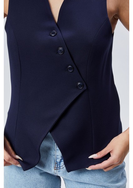 Kadın Regular V Yaka Düğmeli Yelek