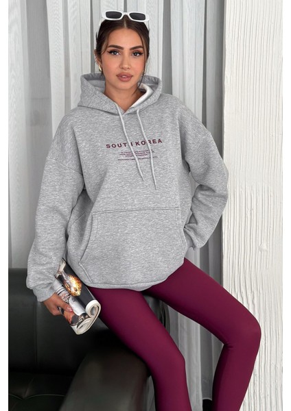 Kadın Güney Kore Şehir Baskılı Kapüşonlu Sweatshirt – Sokak & Kültürel Stil
