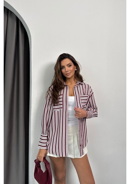 Çizgili Gömlek - Bordo indirimleri