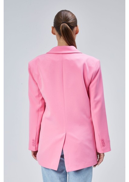 Pembe Kadın Düğmeli Oversize Blazer Ceket