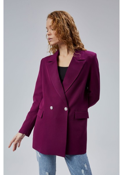 Mor Oversize Dokuma Blazer Ceket