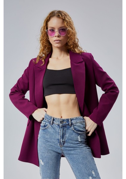 Mor Oversize Dokuma Blazer Ceket