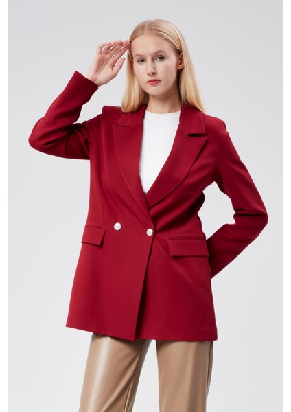 Bordo Oversize Dokuma Blazer Ceket