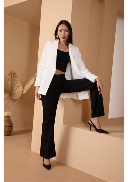 Beyaz Oversize Dokuma Blazer Ceket