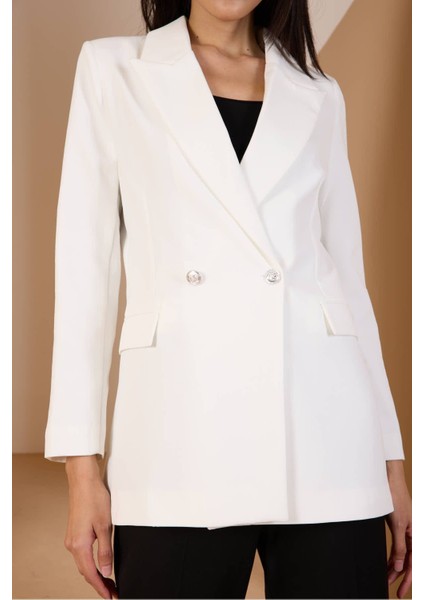Beyaz Oversize Dokuma Blazer Ceket