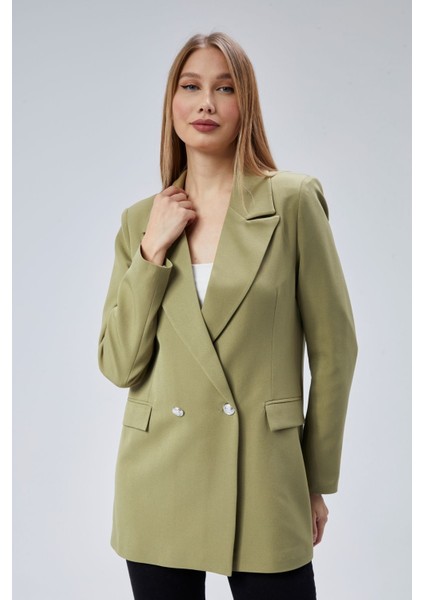 Açık Haki Oversize Dokuma Blazer Ceket