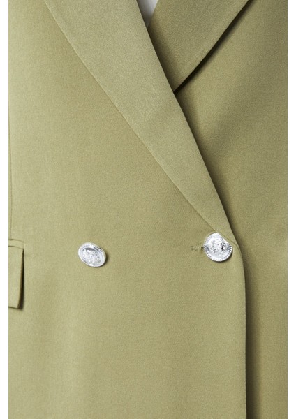 Açık Haki Oversize Dokuma Blazer Ceket
