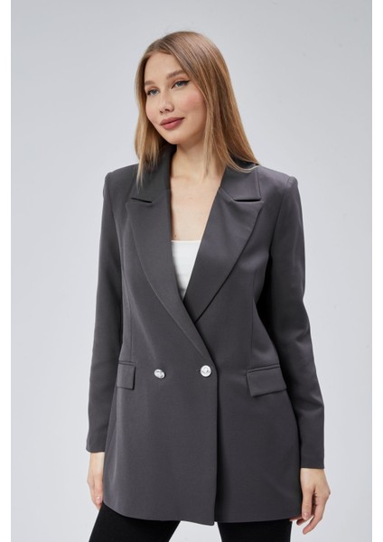 Antrasit Oversize Dokuma Blazer Ceket
