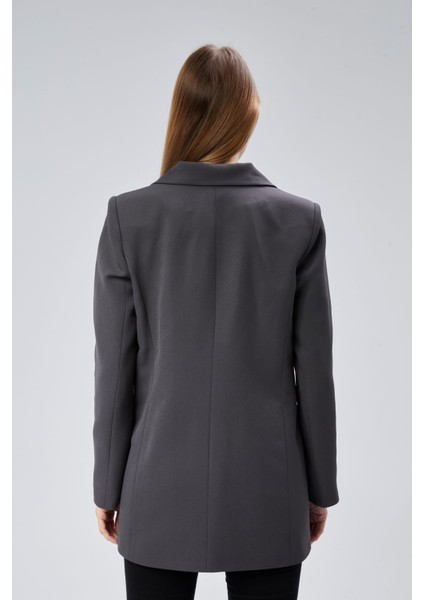 Antrasit Oversize Dokuma Blazer Ceket