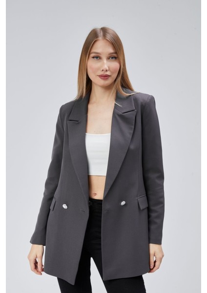 Antrasit Oversize Dokuma Blazer Ceket