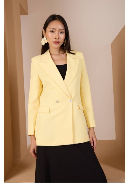 Sarı Oversize Dokuma Blazer Ceket