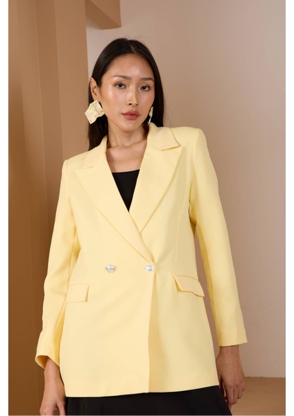 Sarı Oversize Dokuma Blazer Ceket