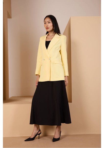 Sarı Oversize Dokuma Blazer Ceket