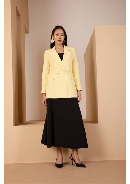 Sarı Oversize Dokuma Blazer Ceket