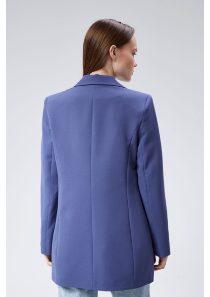 İndigo Oversize Dokuma Blazer Ceket