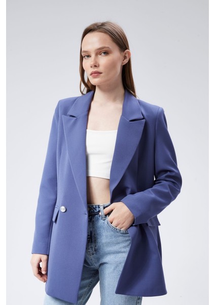 İndigo Oversize Dokuma Blazer Ceket